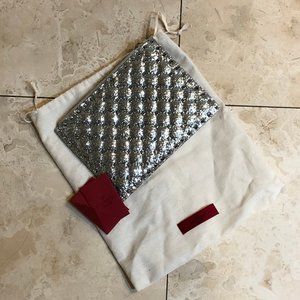 Valentino Rockstud Quilted Spike It Glitter Pouch Silver Leather Clutch